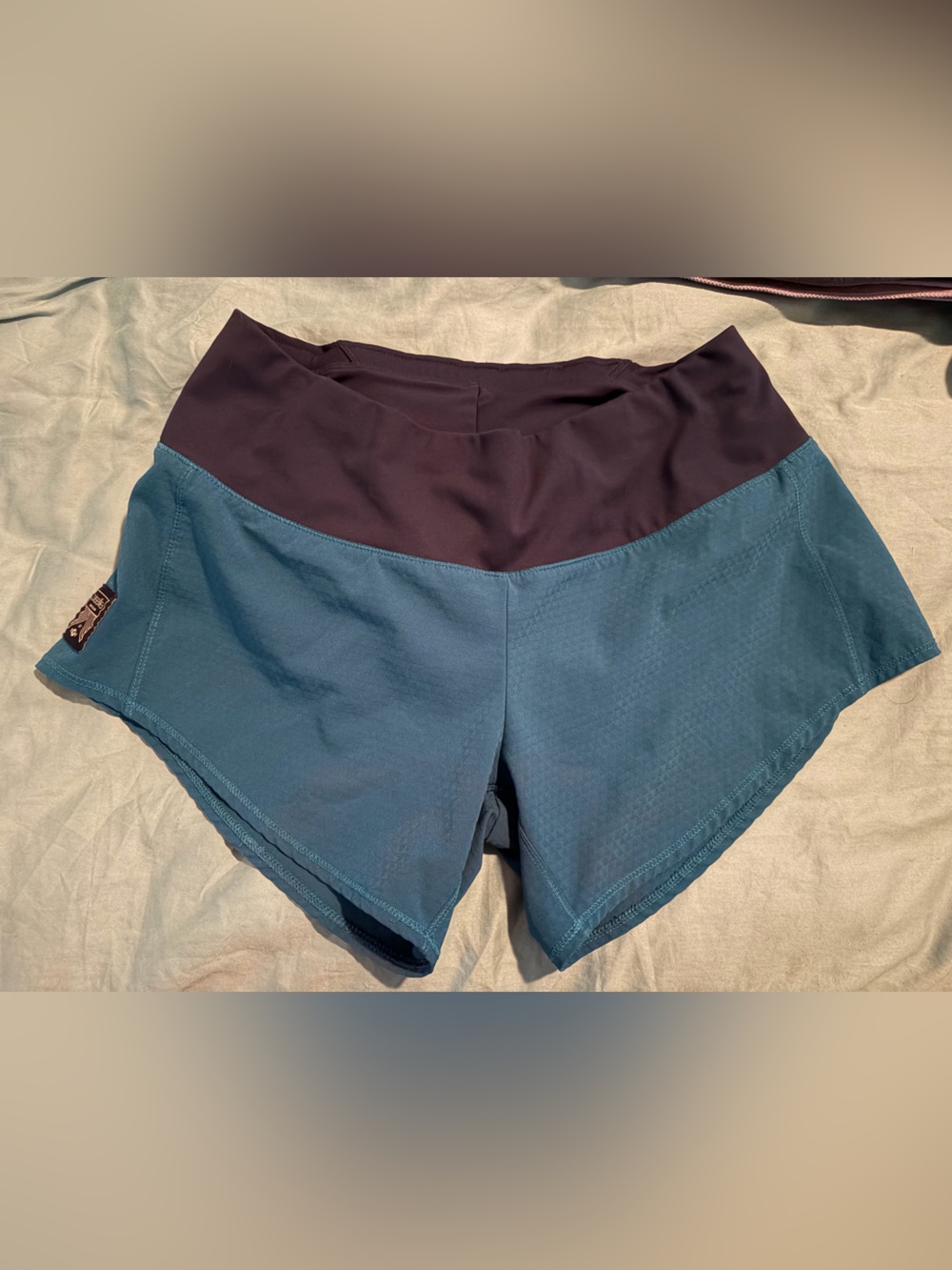 Oiselle blue running shorts with liner